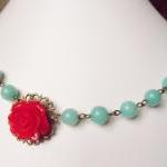 Red Rose Necklace, Rockabilly Flower Necklace,..