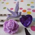 Lilac Ultraviolet Swallow Bobby Pin Set - Bronze..