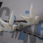 Pair Of Ivory Cream Flying Swallows On Antique..