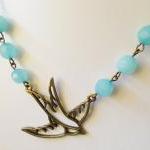 Bronze Swallow Necklace with Aqua J..