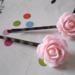 A Pair Of Baby Pink Vintage Rose Bronze Bobby Pins..