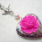 Silver Swallow Locket with Pearl an..
