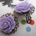 Clip On Lilac Filigree Lace Vintage Resin Rose..