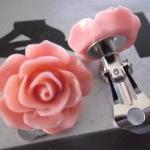 Old Pink Vintage Resin Rose Clip On Earrings..