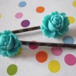 A Pair of Teal Green Vintage Peony ..