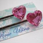 A Pair Of Candy Pink Jewel Heart Bobby Pins