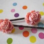 A Pair Of Old Pink Vintage Peony Antique Bronze..