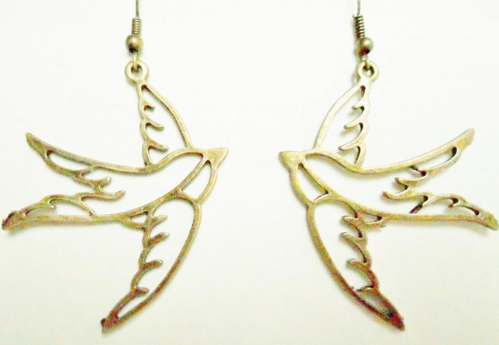 Swallow Earrings In Antique Bronze Big & Bold Statement Tattoo Sailor Mockingjay