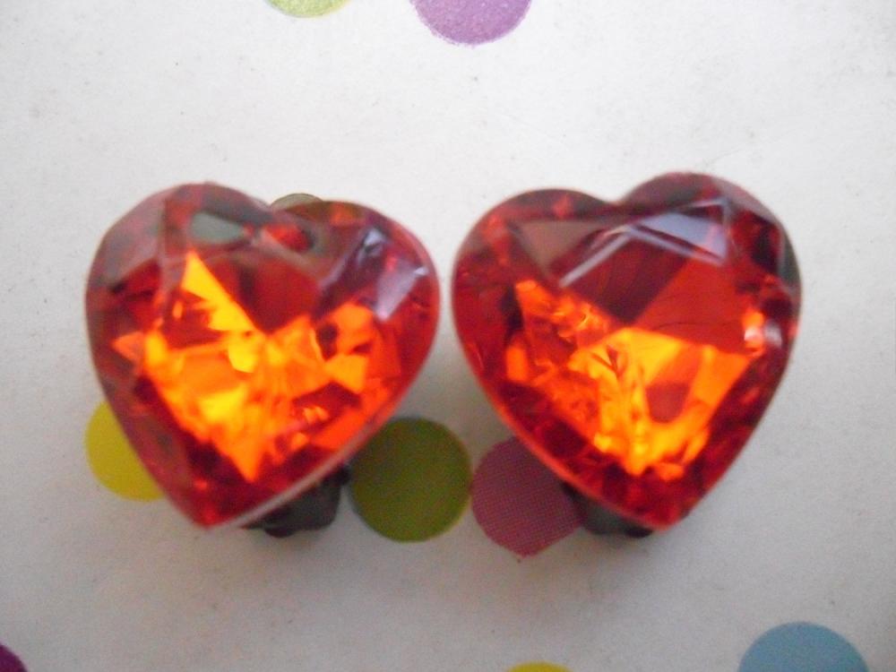 CLIP ON Blood Red Sparkly Vintage Jewel Heart Earrings Clip-ons non-pierced