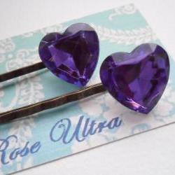 A Pair of Ultraviolet Jewel Heart Bobby Pins