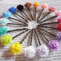 18 Colours 1 of Each Vintage Rose Bronze Bobby Pin Set - hair clips slides pins flower